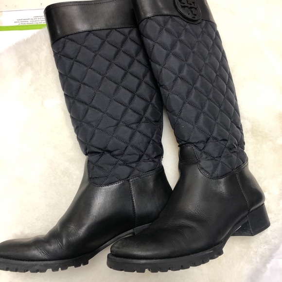 TORY BURCH Black Leather Quilted Boots - Picture 8 of 8